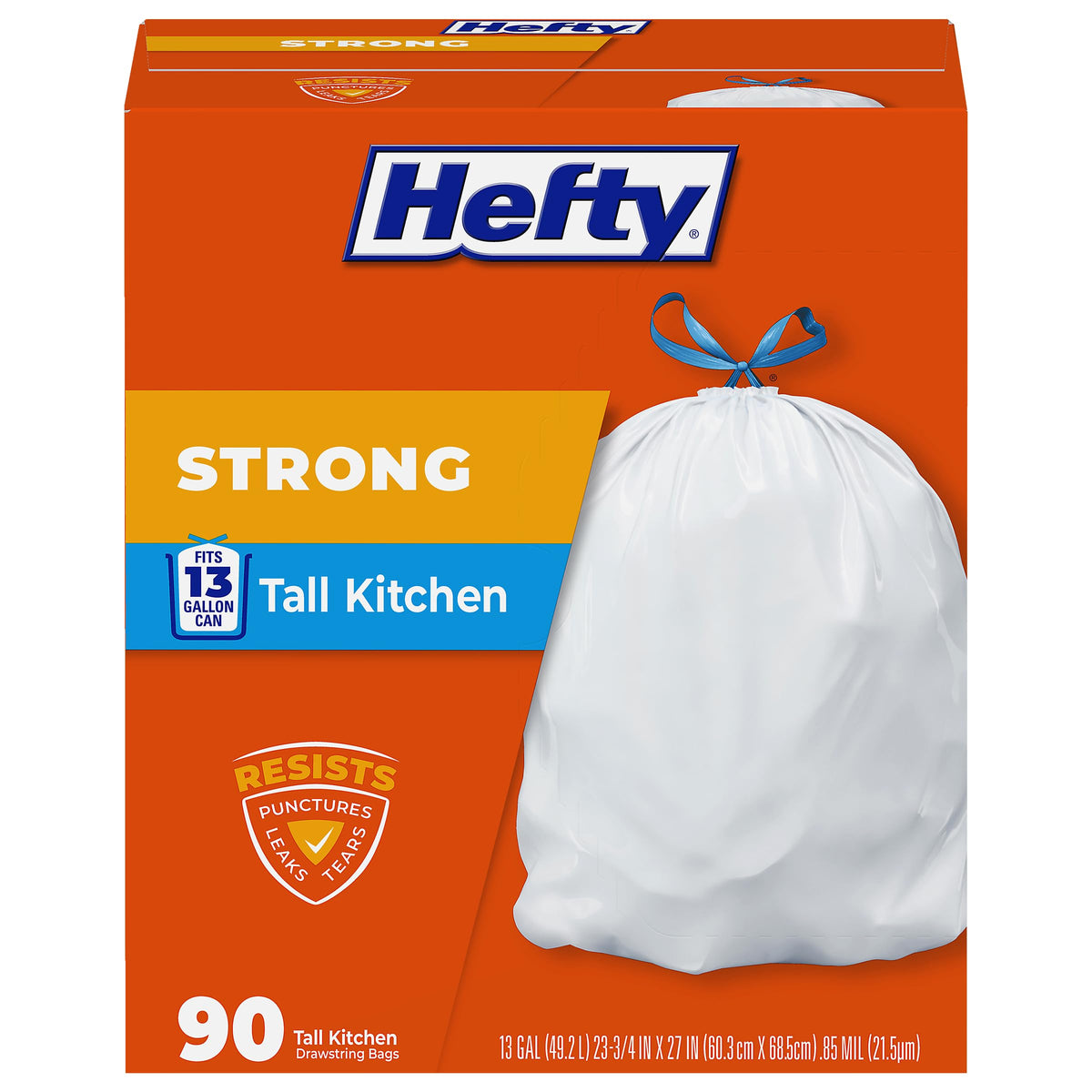 13G Tall Kitchen Trash Bags, White, Unscented, 90ct N512707