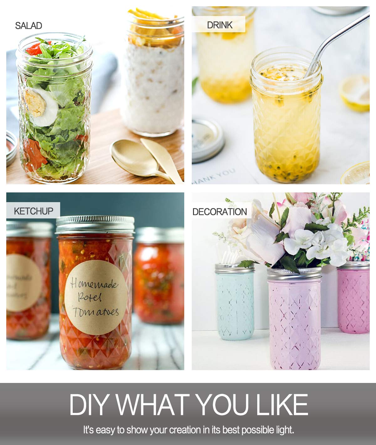22 oz Wide Mouth Mason Jars with Lids and Bands T955