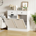 White 20 Gallons Wooden Tilt Out Trash Can Cabinet with 2 Drawers A19339