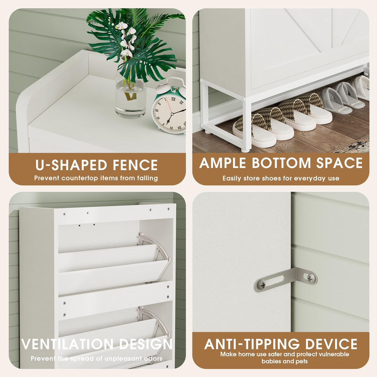 White 2 Flip Drawers Shoe Storage Cabinet R519520
