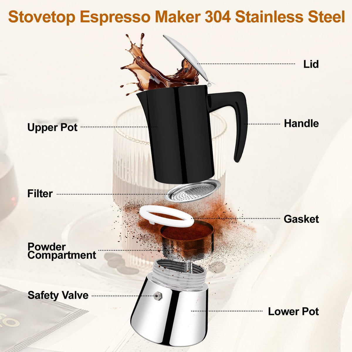 12 Cup Thickened 304 Stainless Steel Moka Pot R9624