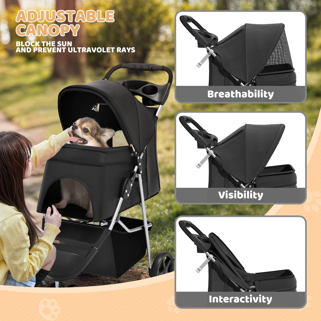 3-Wheel Pet Stroller for Small/Medium Dog Cat, Up to 33lbs, Black A5546