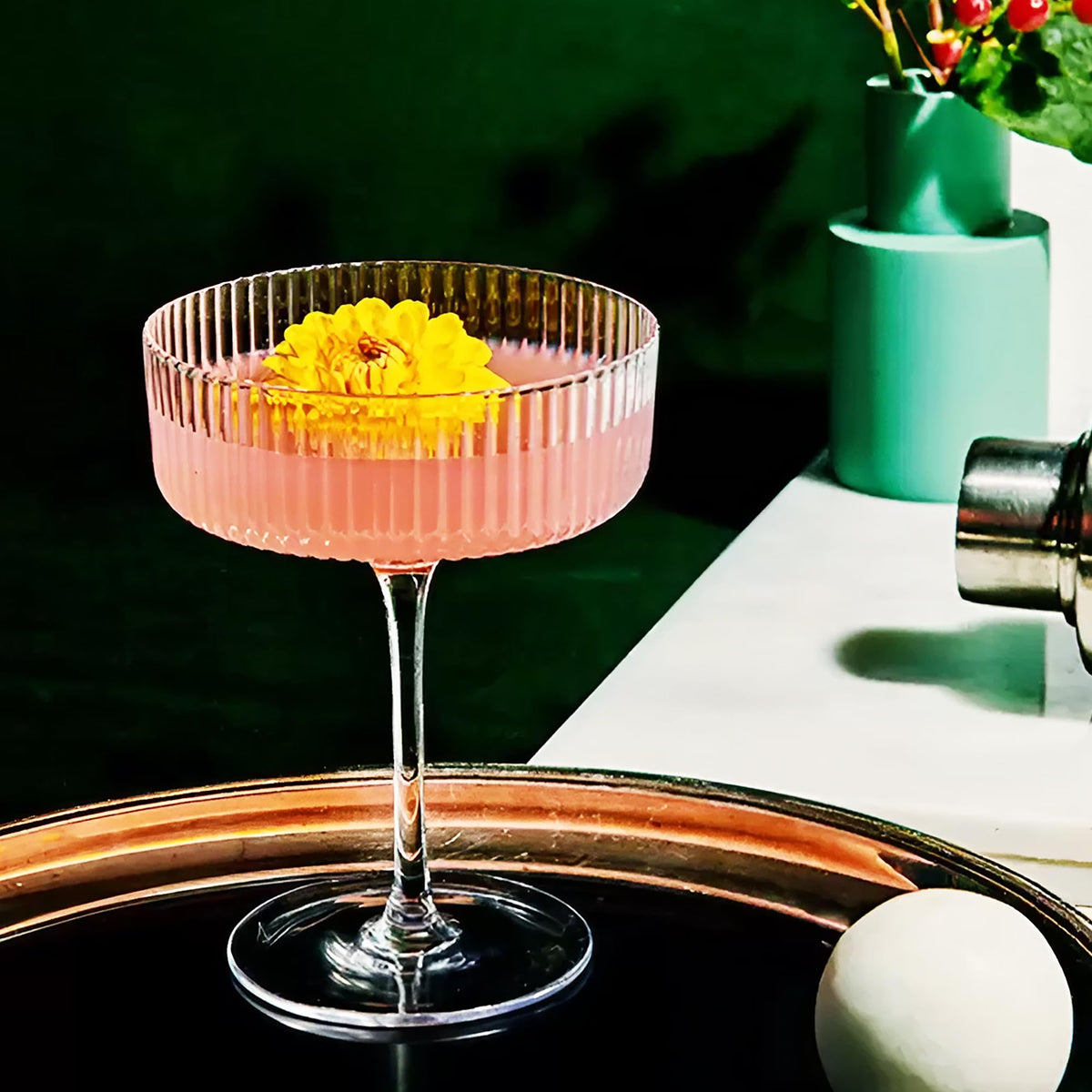 Ribbed Coupe Glasses Set of 6, 9 oz Crystal Cocktail Glassware B9336