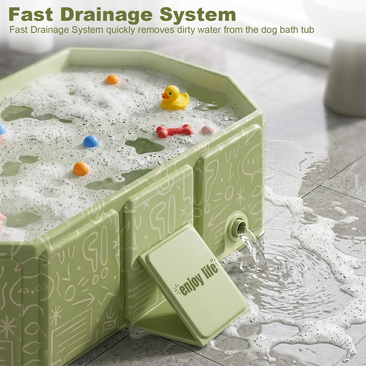 Foldable Dog Bathtub with Side Drain Plug K4304