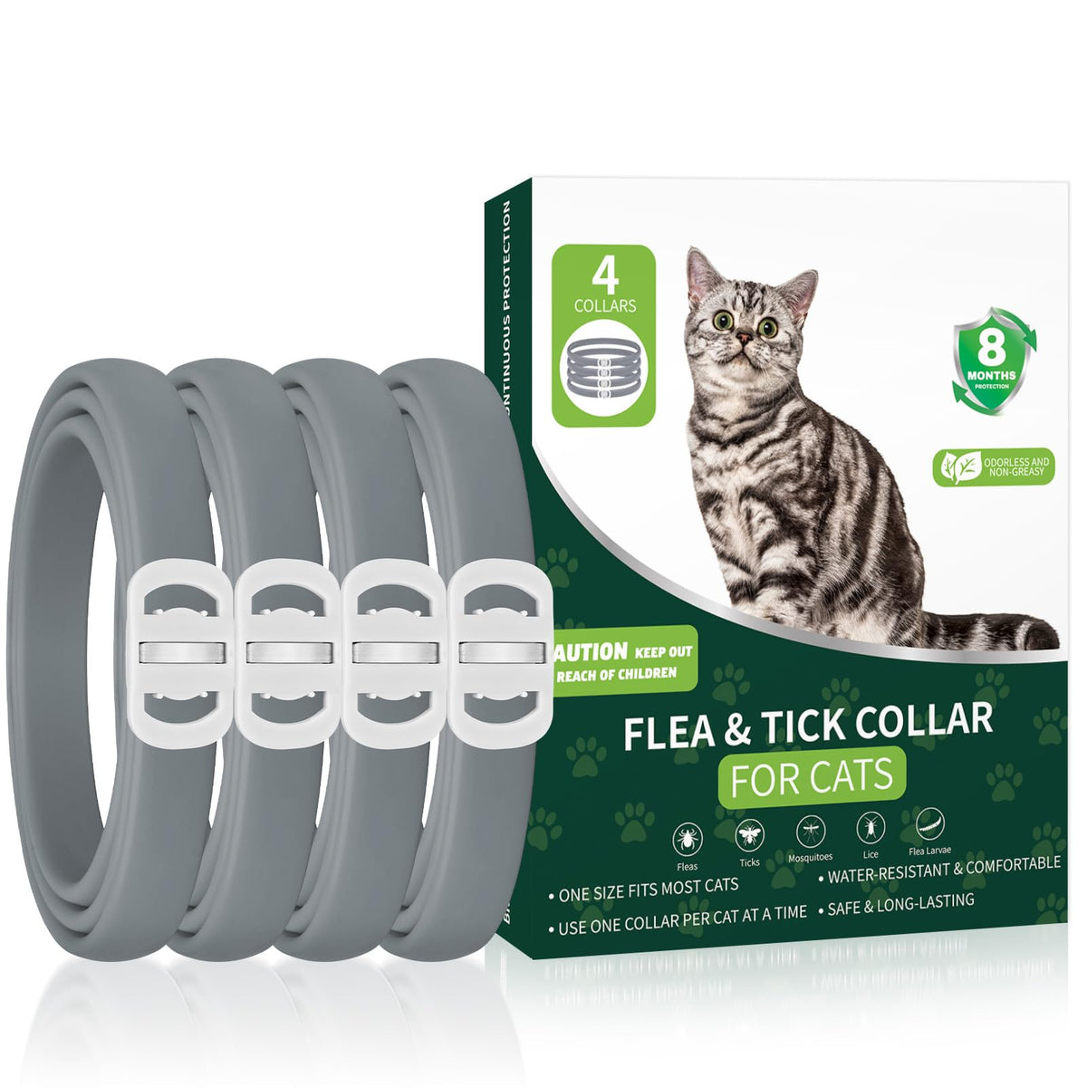 Grey 4-Pack Cat Flea and Tick Collar J3898