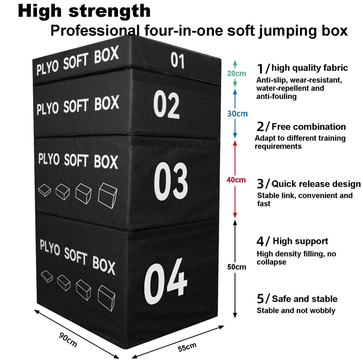 4-in-1 Foam Jumping Exercise Box Non-slip PU Leather Cover E561390