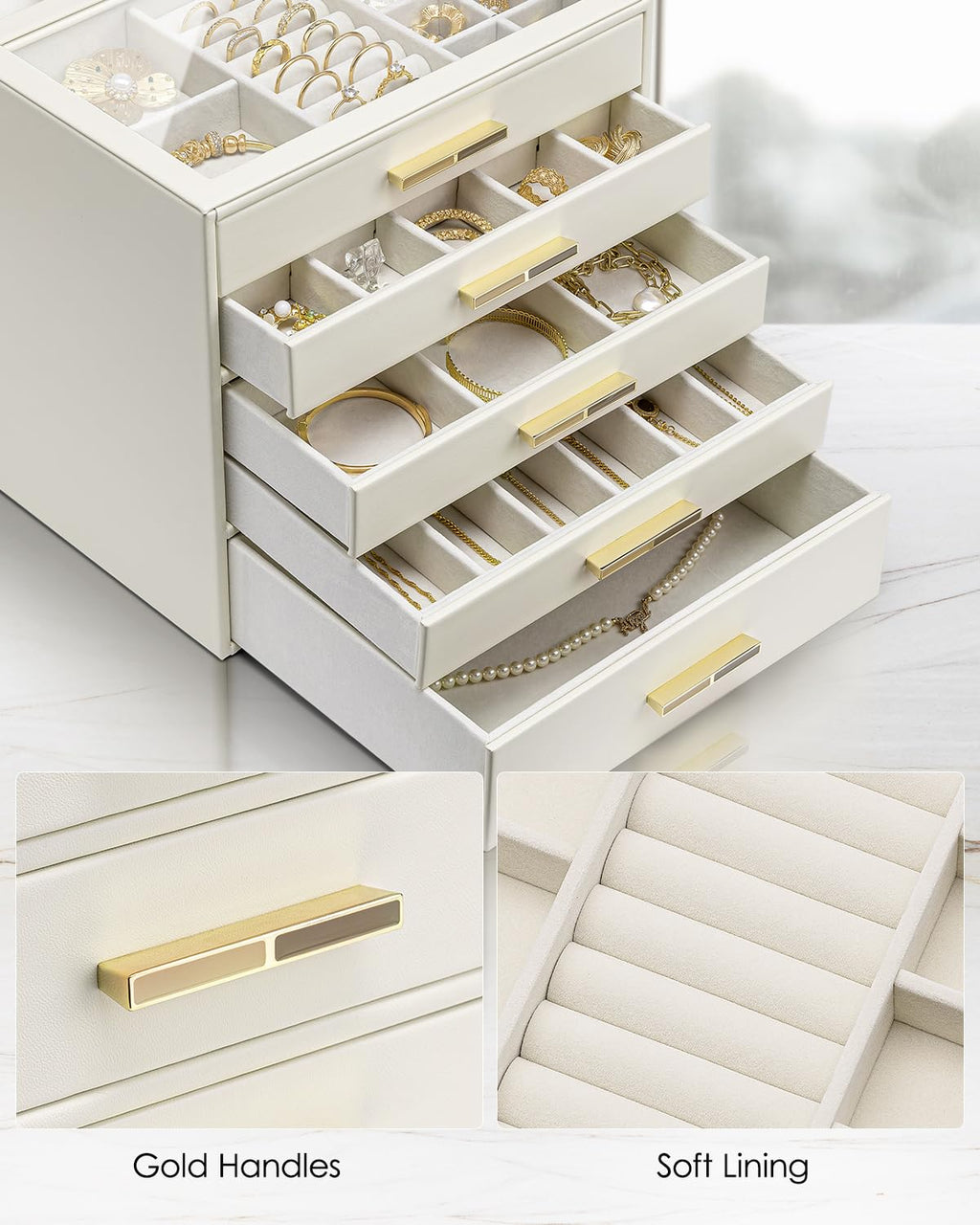 5 Layer Glass Lid Jewelry Organizer with 5 Drawers Z607422