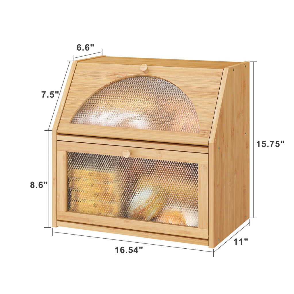 Extra Large Bamboo Wood Double Layer Bread Box X3450