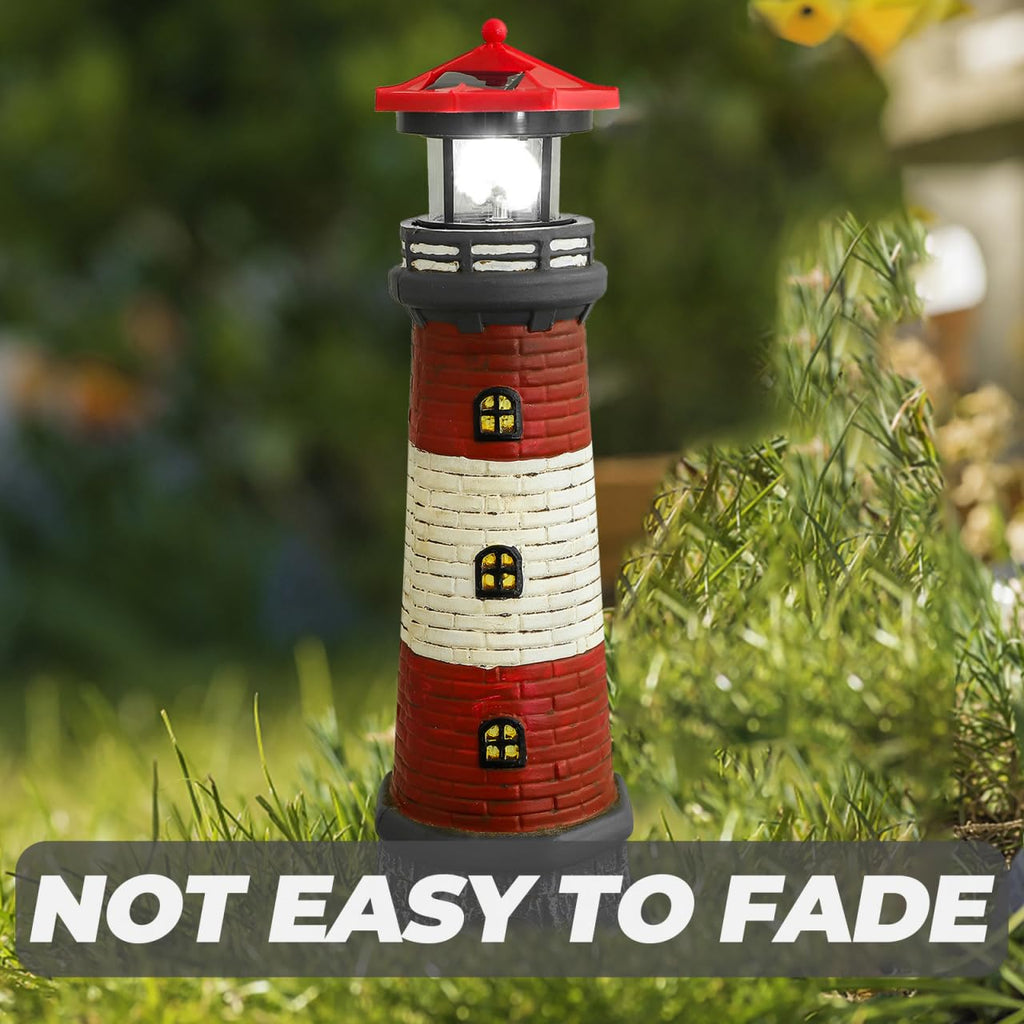 Solar Lighthouse with Rotating LED Lights 15 Inch Tall K359056