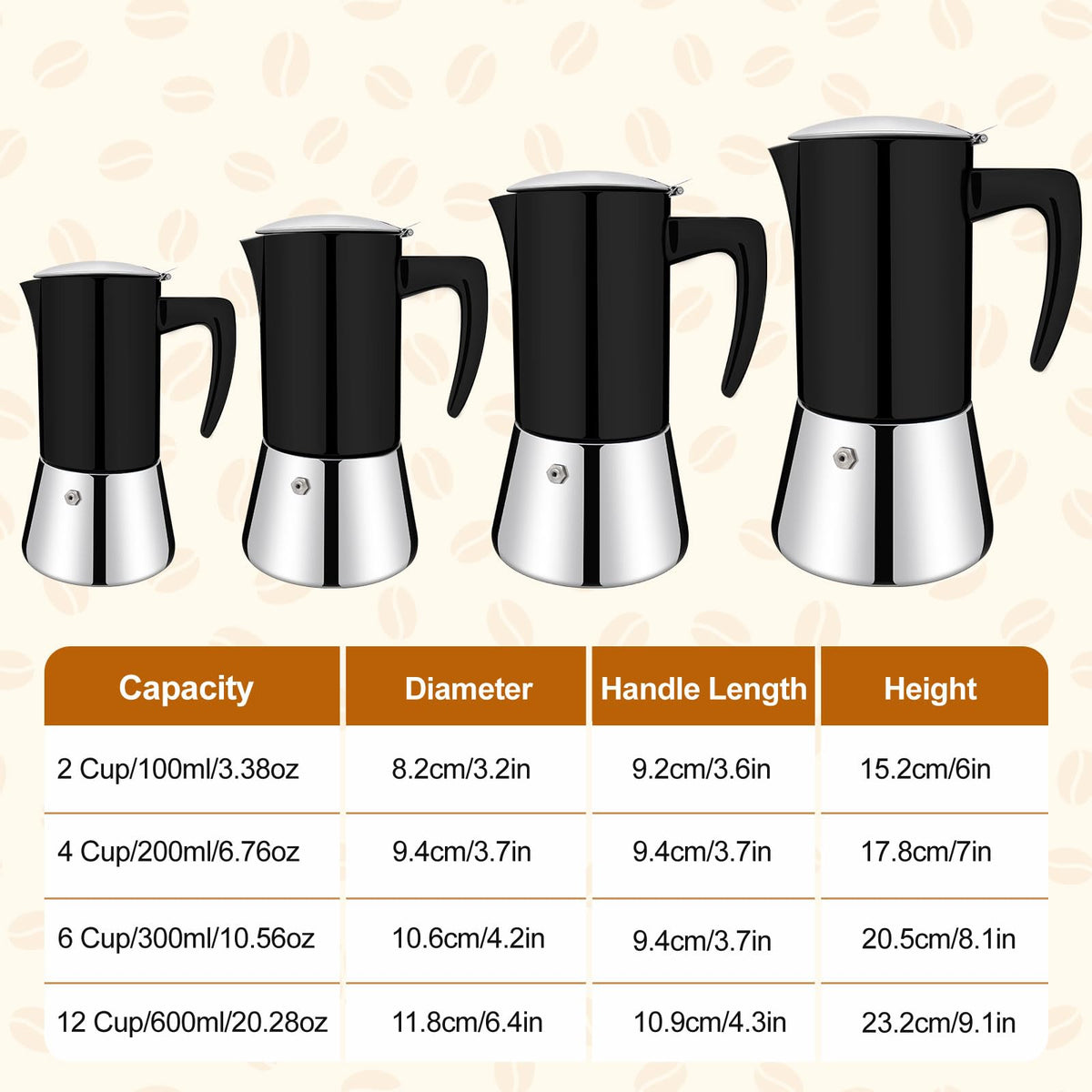 12 Cup Thickened 304 Stainless Steel Moka Pot R9624