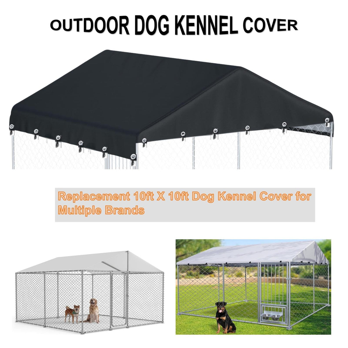 Black Outdoor Dog Kennel Cover 10'W x 10'L C994