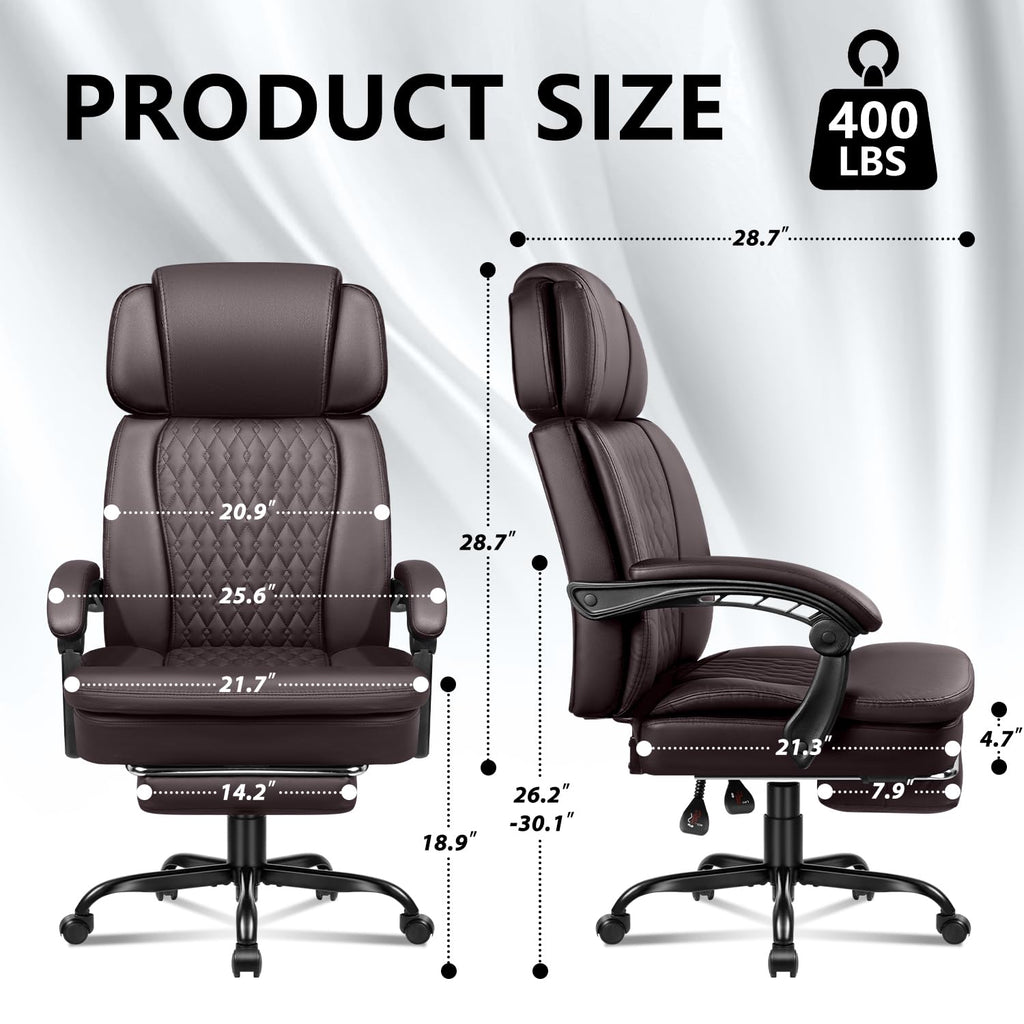 Brown High Back Ergonomic PU Leather Office Chair with Foot-Rest S494