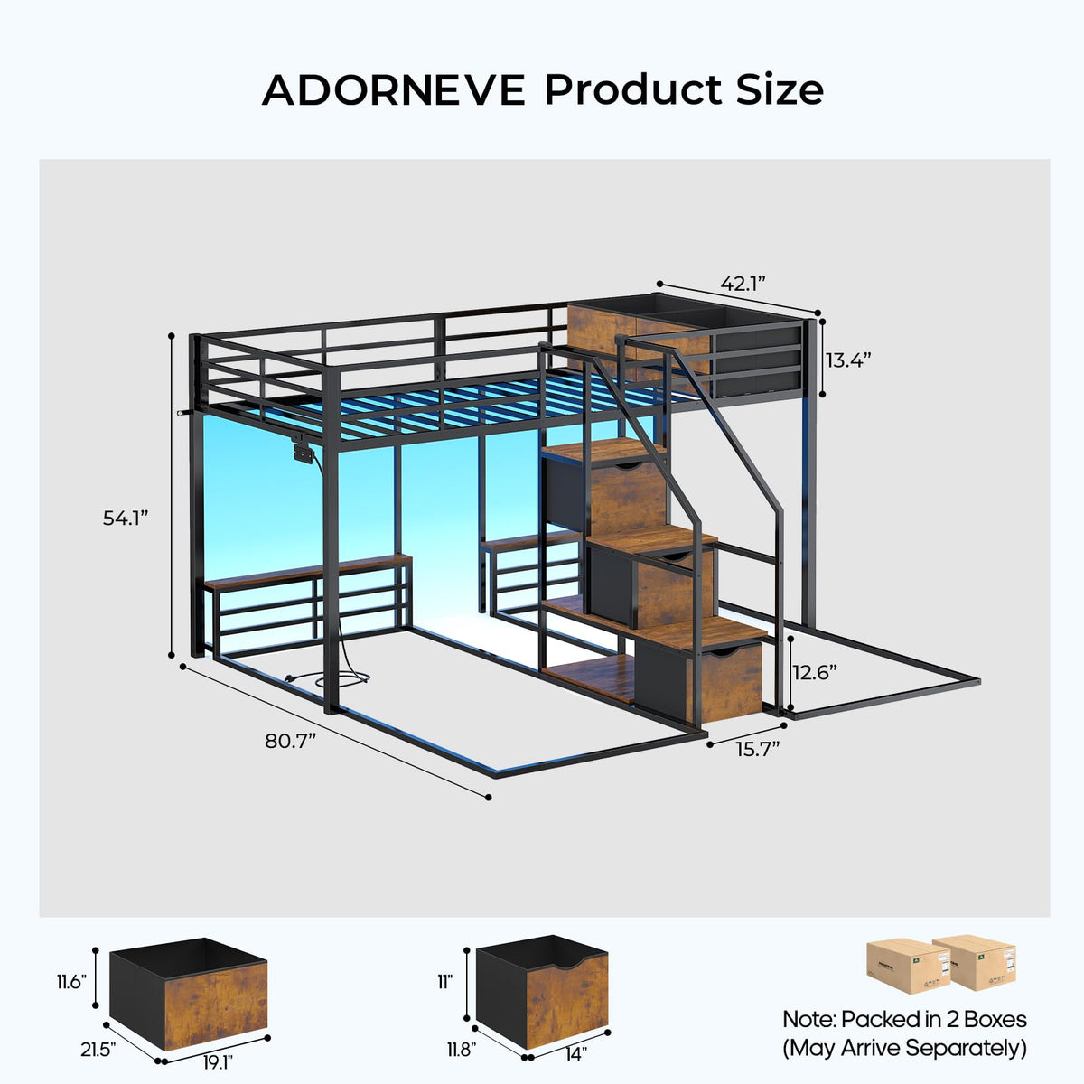 Black Triple Bunk Bed Twin Over Twin with Storage Staircase H2445