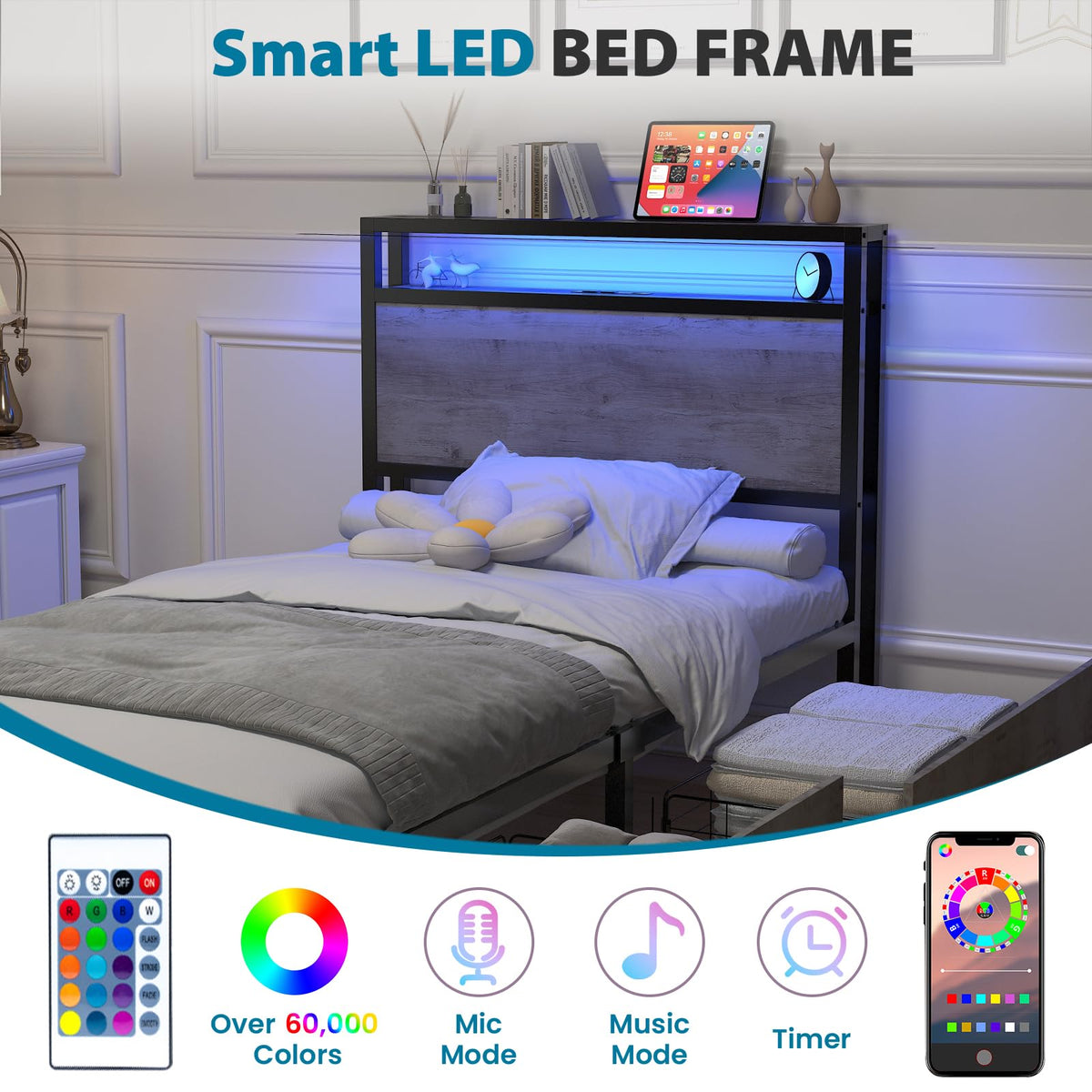 Twin Size Bed Frame with 4 Storage Drawers U810