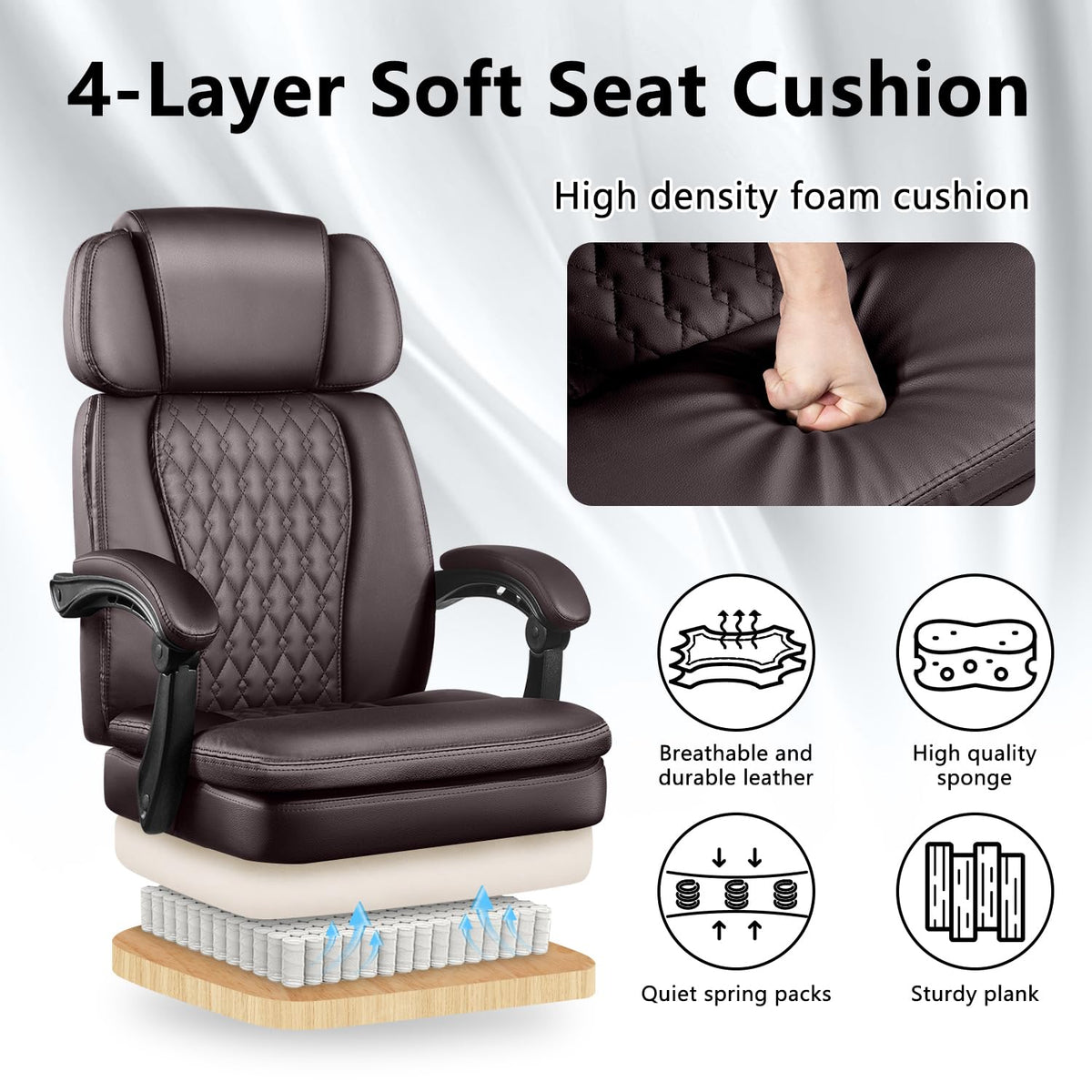 Brown High Back Ergonomic PU Leather Office Chair with Foot-Rest S494
