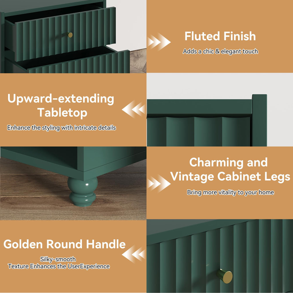 Green 2 Drawer Nightstand with Open Shelf R6871