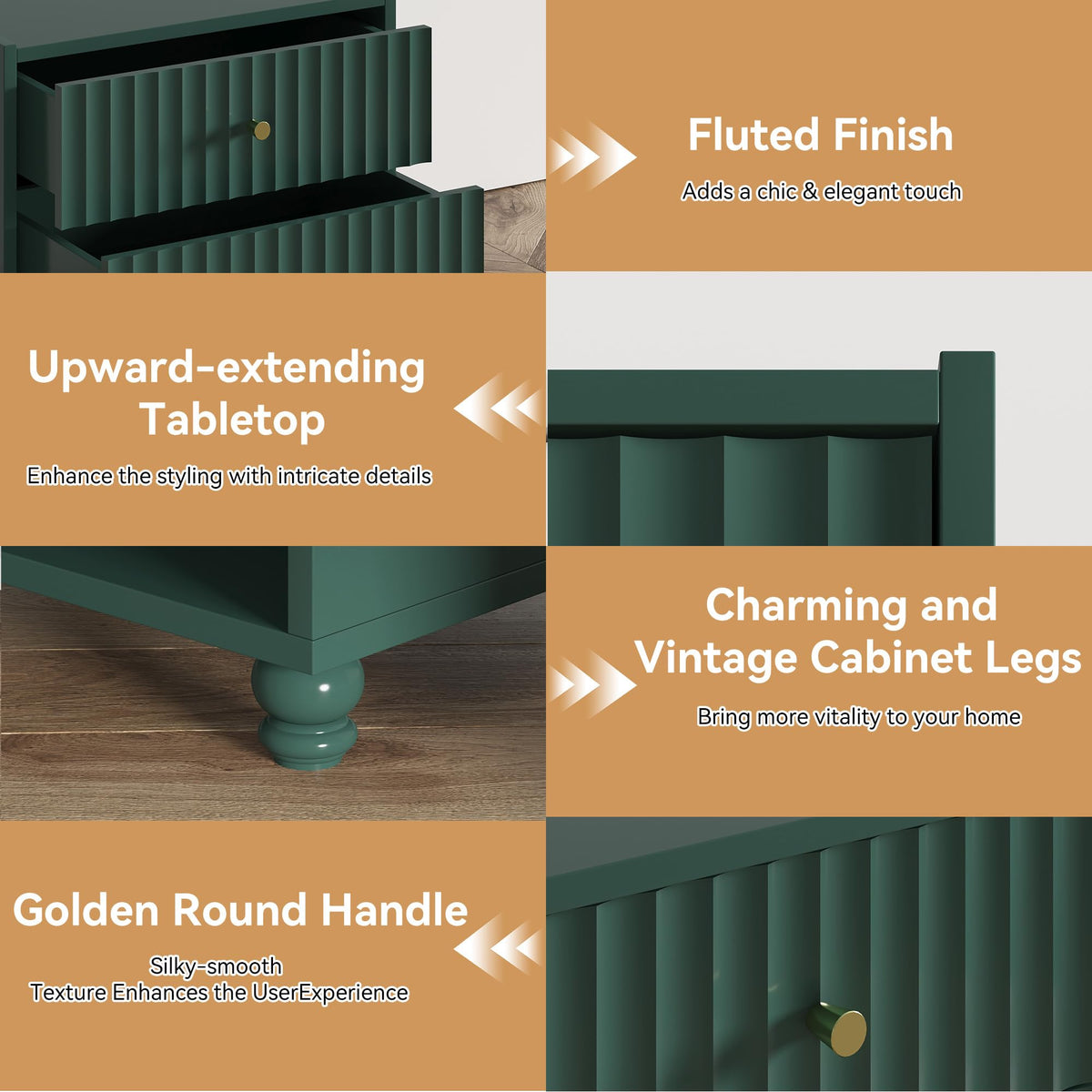 Green 2 Drawer Nightstand with Open Shelf R6871