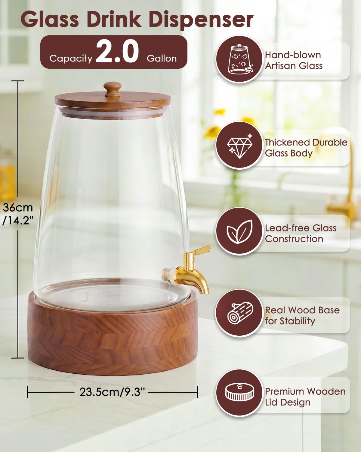 2 Gallon Glass Drink Dispenser with Spigot S25444