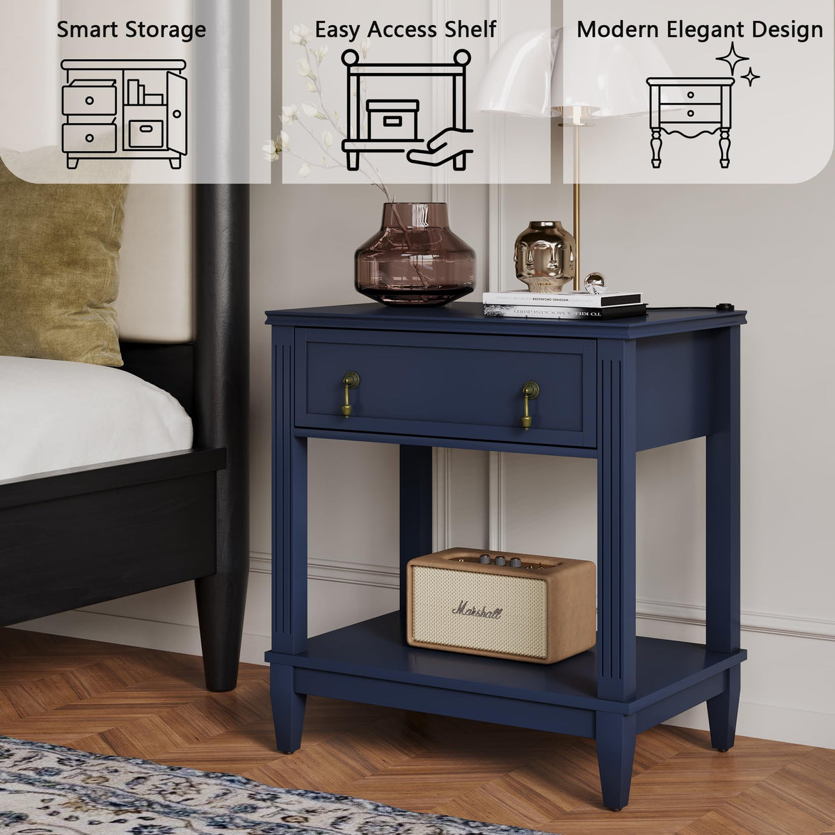 24 Inch Nightstand with Drawer and Open Shelf F22154
