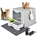 Covered Cat Litter Box, Extra Large Drawer Design with Dual Entry,Pale Grey G3036