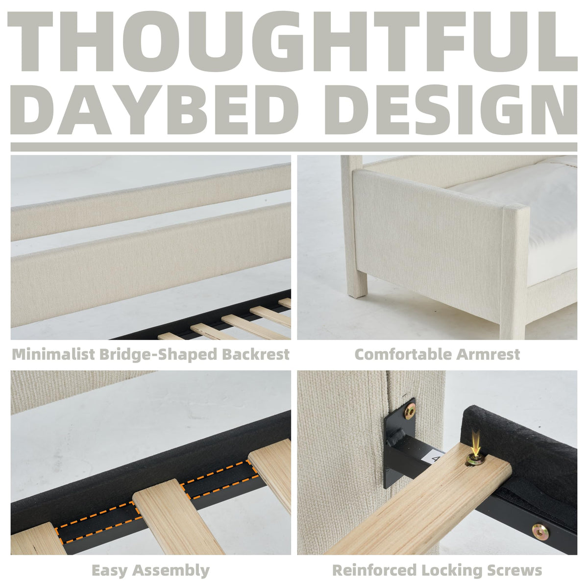 Twin Size Upholstered Platform Daybed with Headboard X978