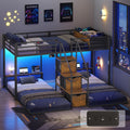 Black Triple Bunk Bed Twin Over Twin with Storage Staircase H2445