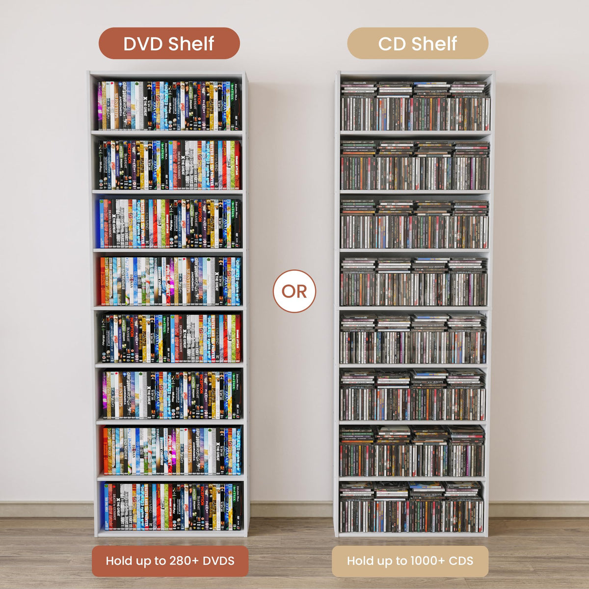 8 Tier White DVD Storage Shelf P593