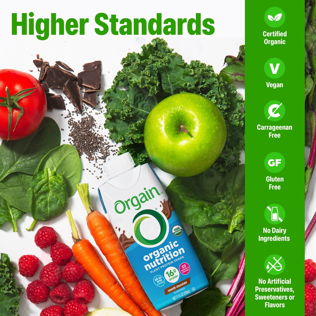 Organic Vegan 16g Protein Shake, Chocolate, 11 oz, 12pk R90866