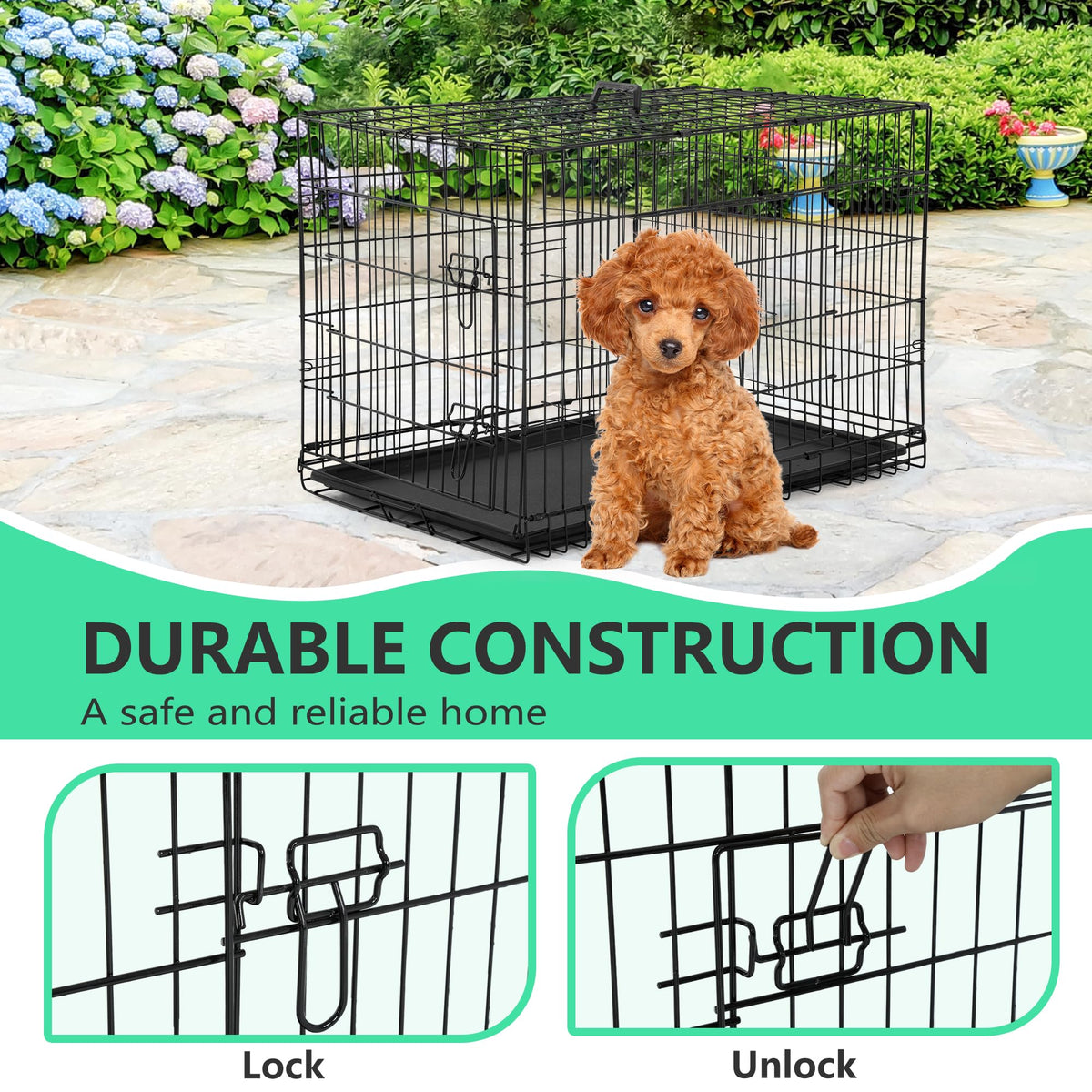24 inch Folding Metal Wire Dog Crate with Double Door L1120