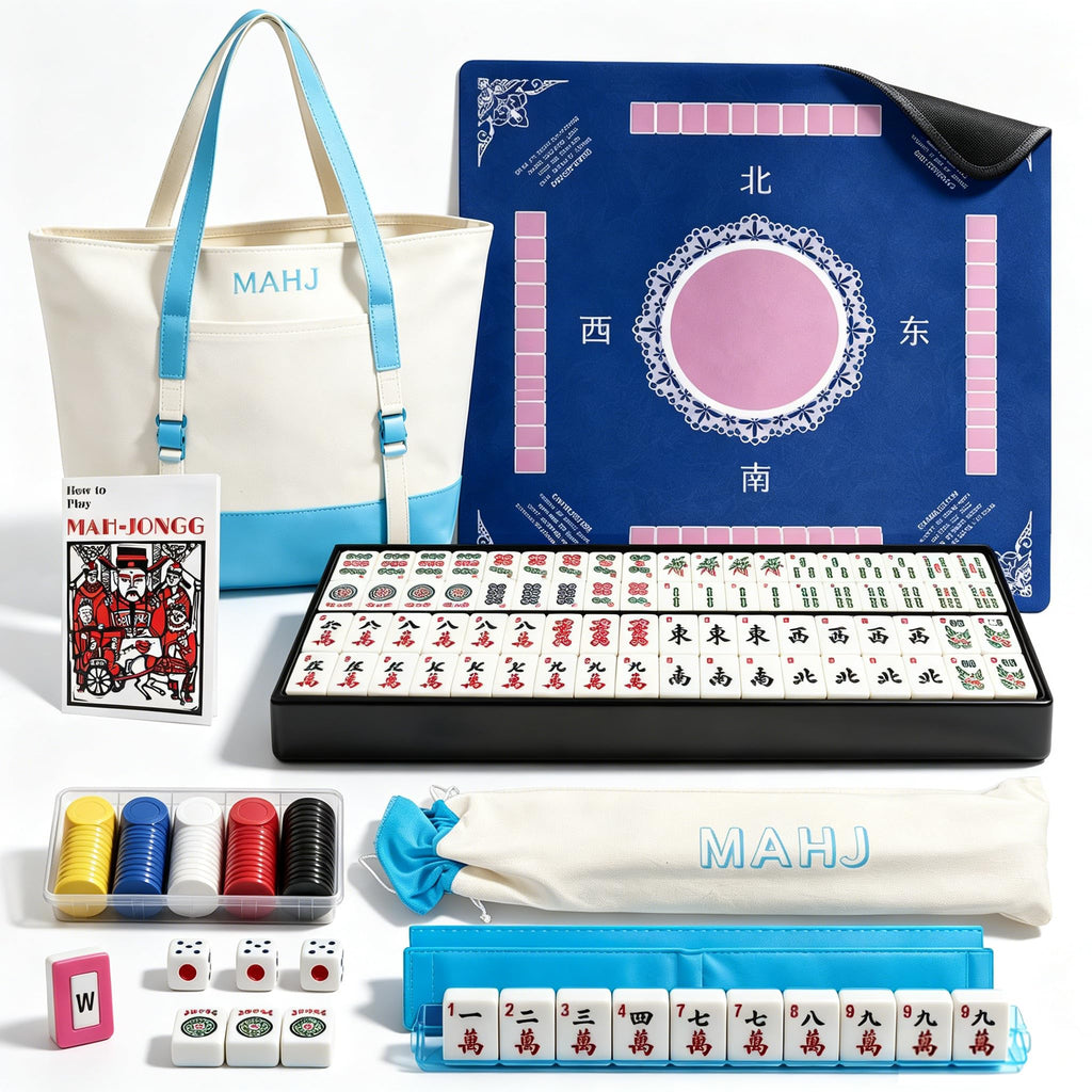 166 Deep Engraved Melamine Mahjong Set with Mat and 4 Racks D828