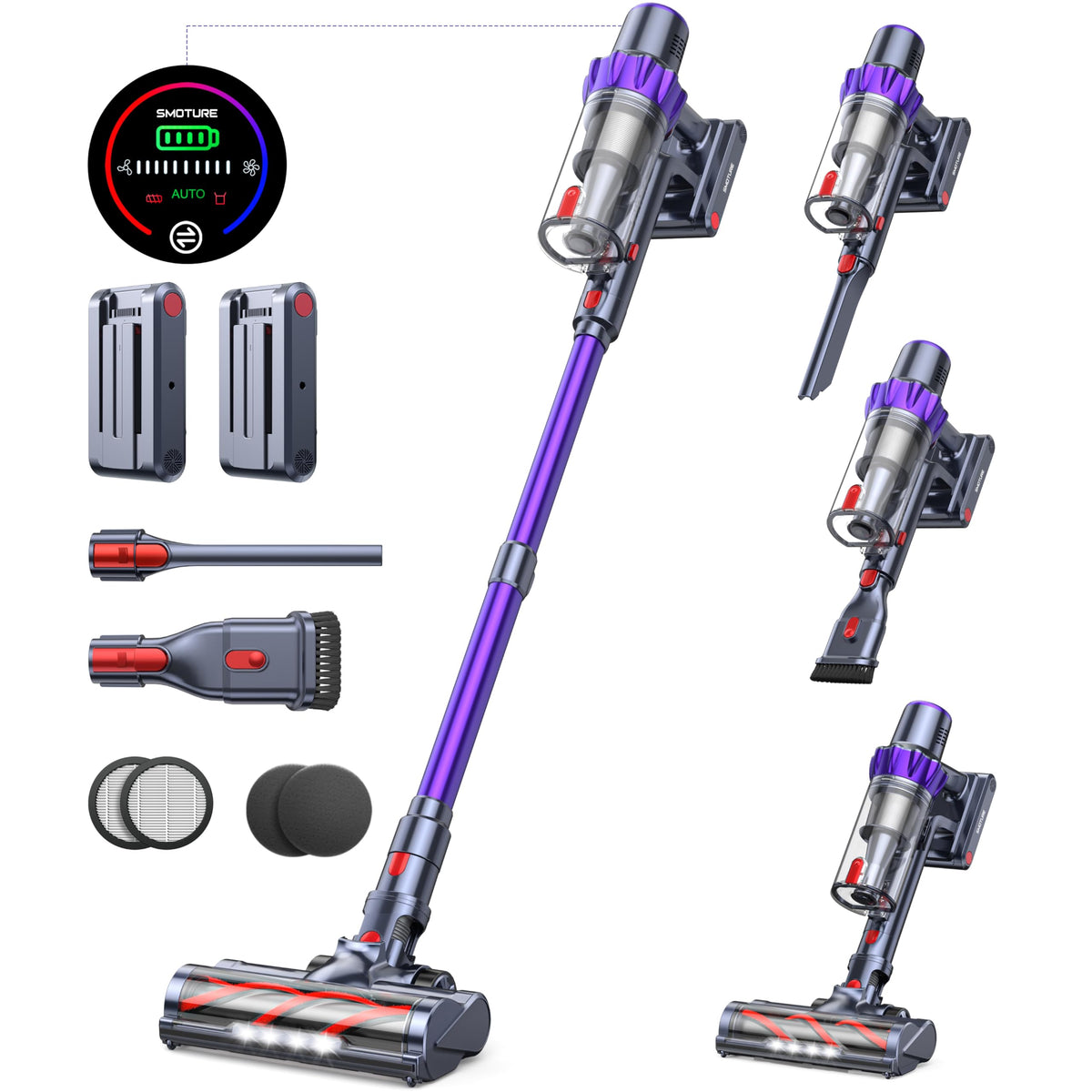 Cordless Stick Vacuum with 2 Batteries 45KPA 550W D283