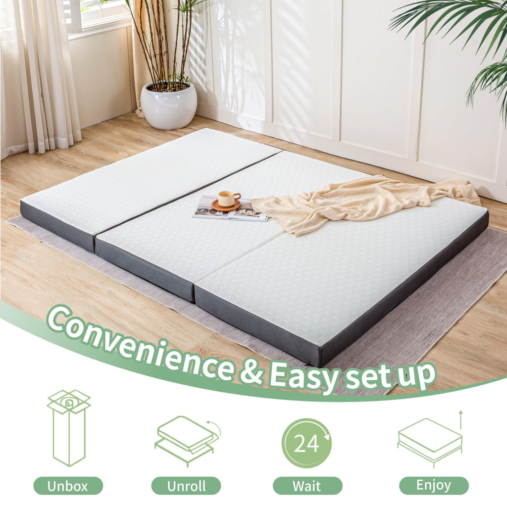 4 Inch Tri Fold Memory Foam Mattress with Washable Cover R64088