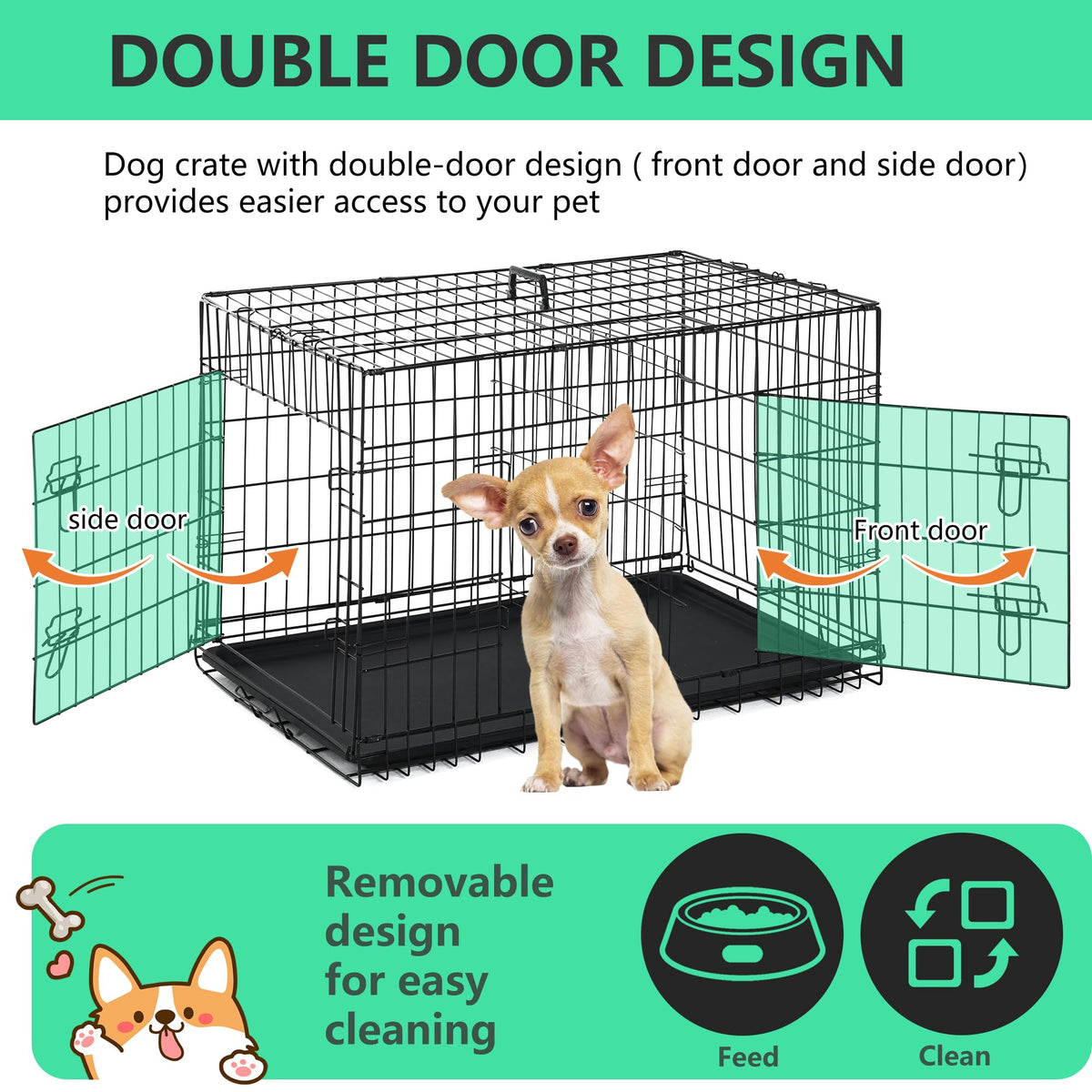 24 inch Folding Metal Wire Dog Crate with Double Door L1120