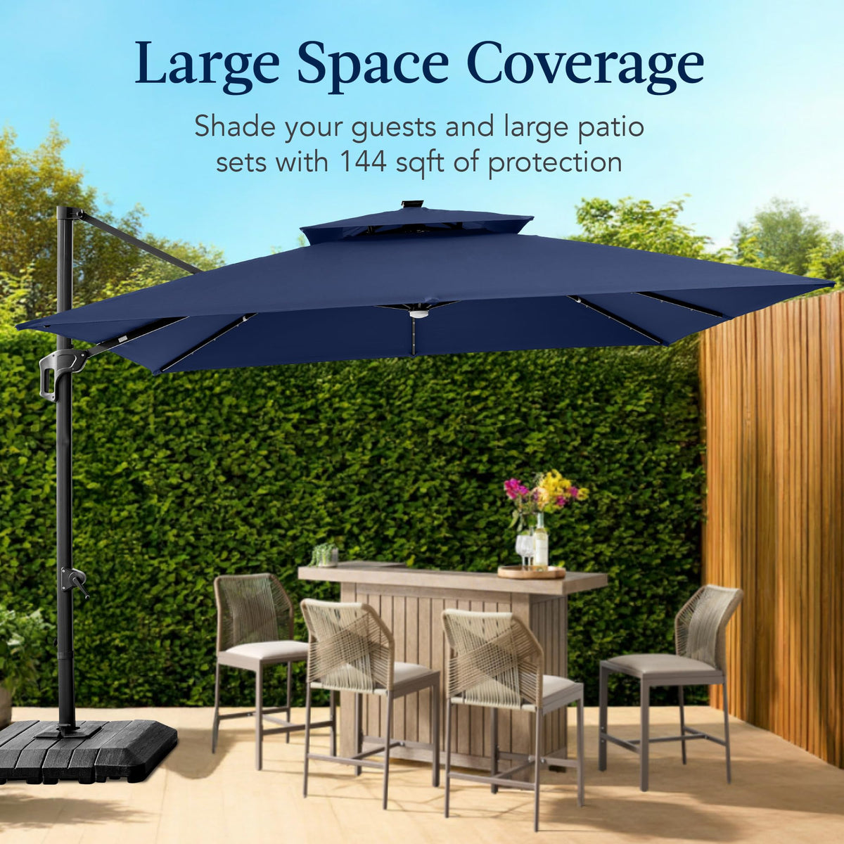 12x12ft LED Cantilever Patio Umbrella with Base and 360° Rotation F56827