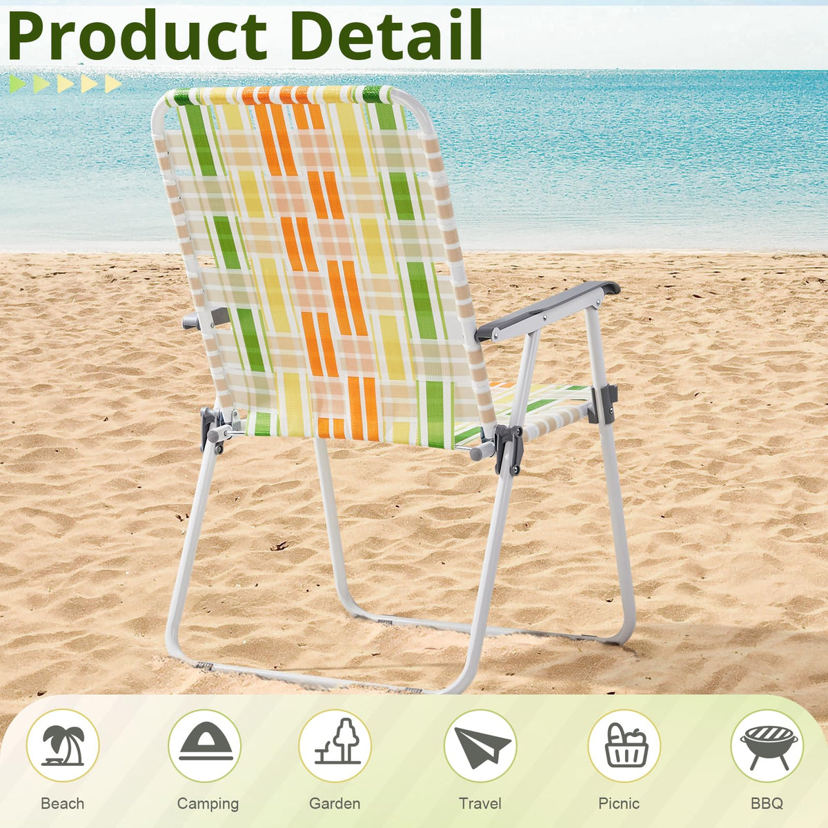Yellow & Green Webbed Lawn Chairs Set of 2 P427