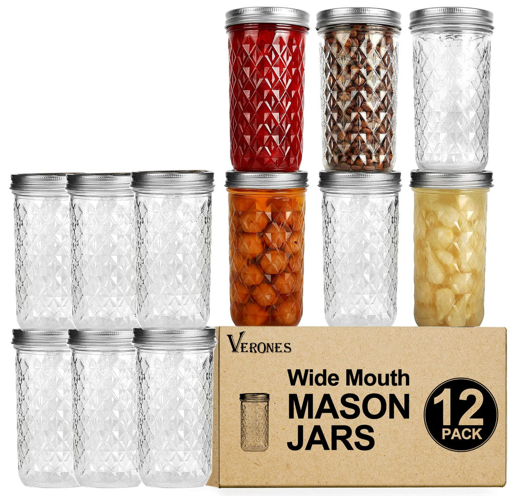 22 oz Wide Mouth Mason Jars with Lids and Bands T955