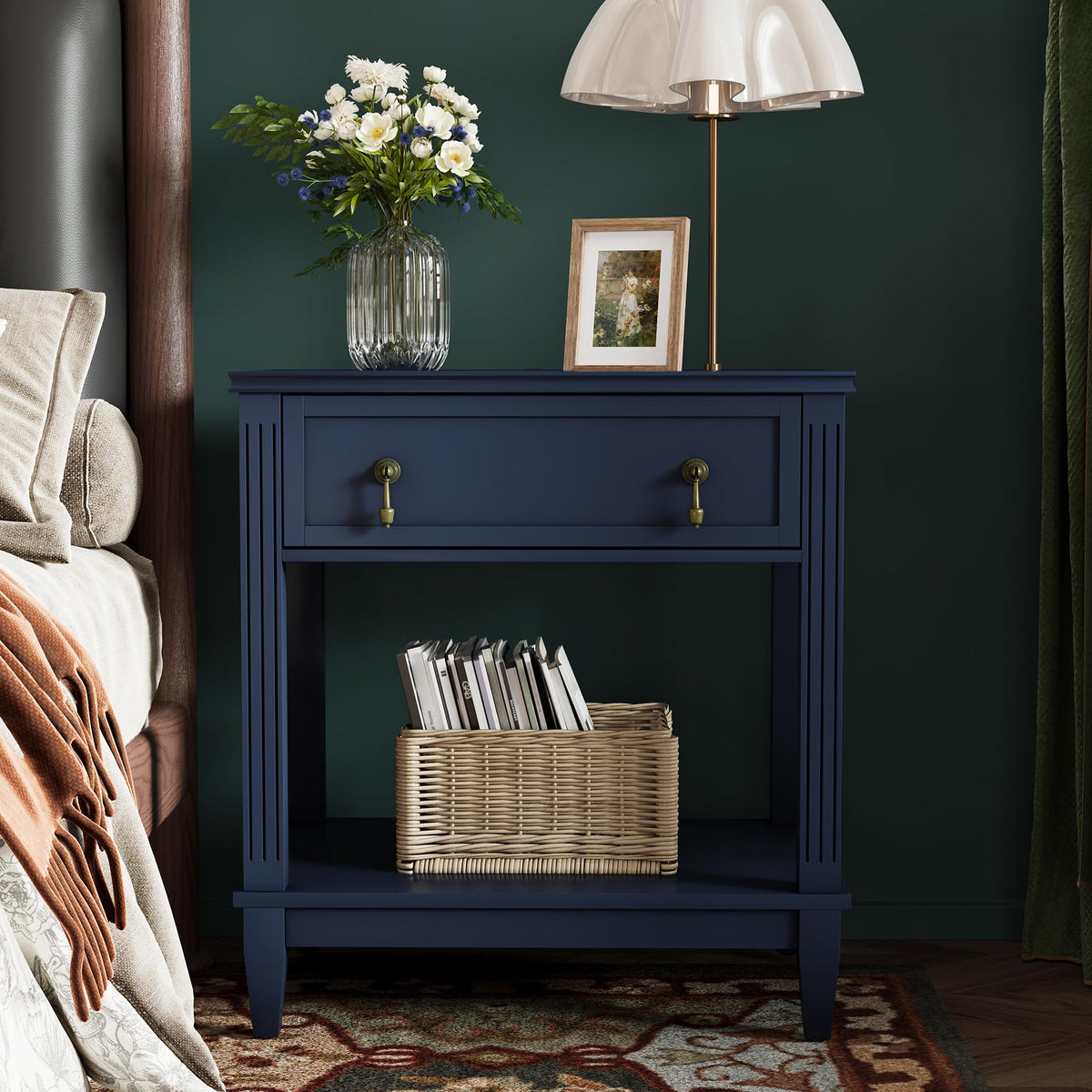 24 Inch Nightstand with Drawer and Open Shelf F22154