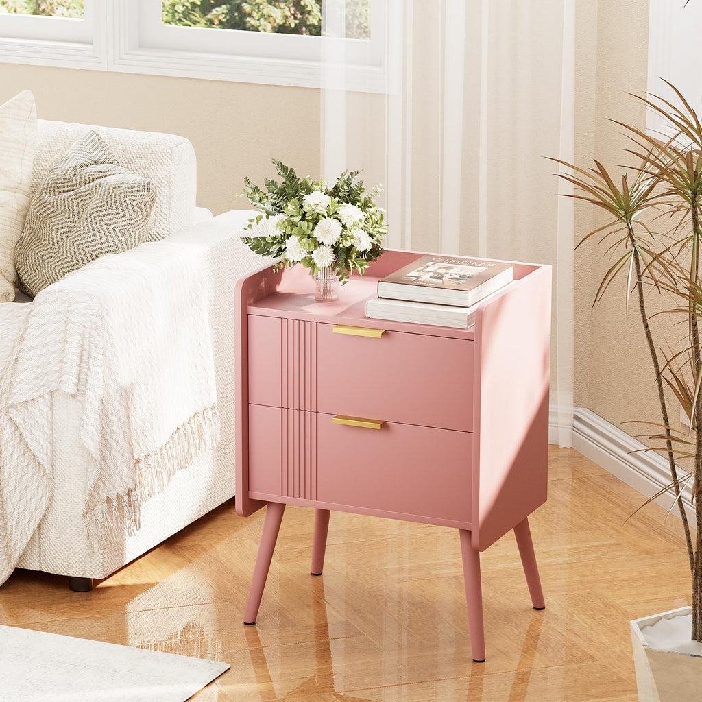 Pink 2 Drawer Wooden Nightstand G65673
