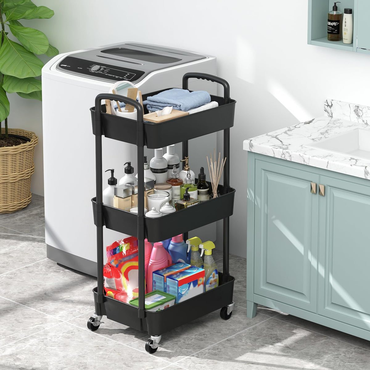 3-Tier Plastic Rolling Utility Cart with Wheels O177266