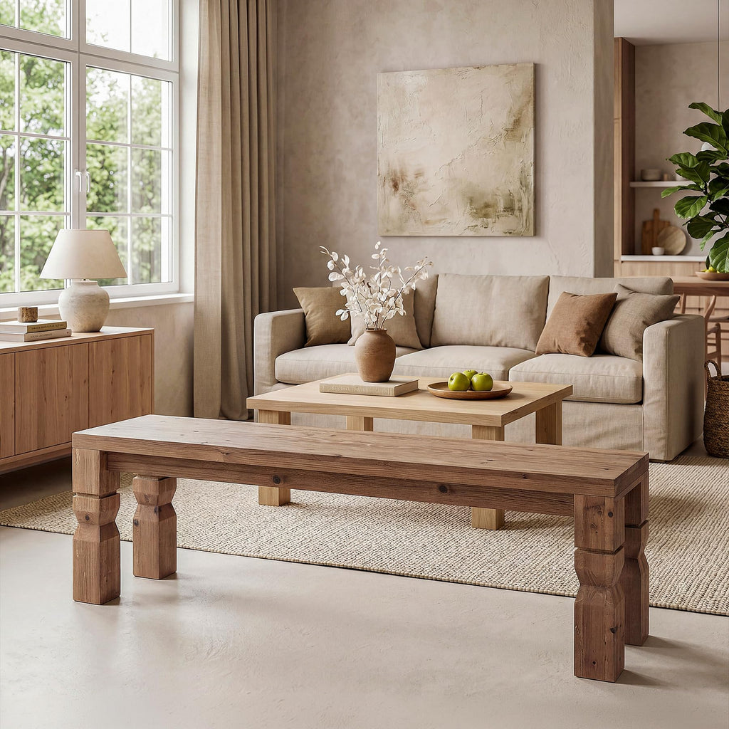 Solid Wood Bench 55-Inch Long Rustic Brown R7497