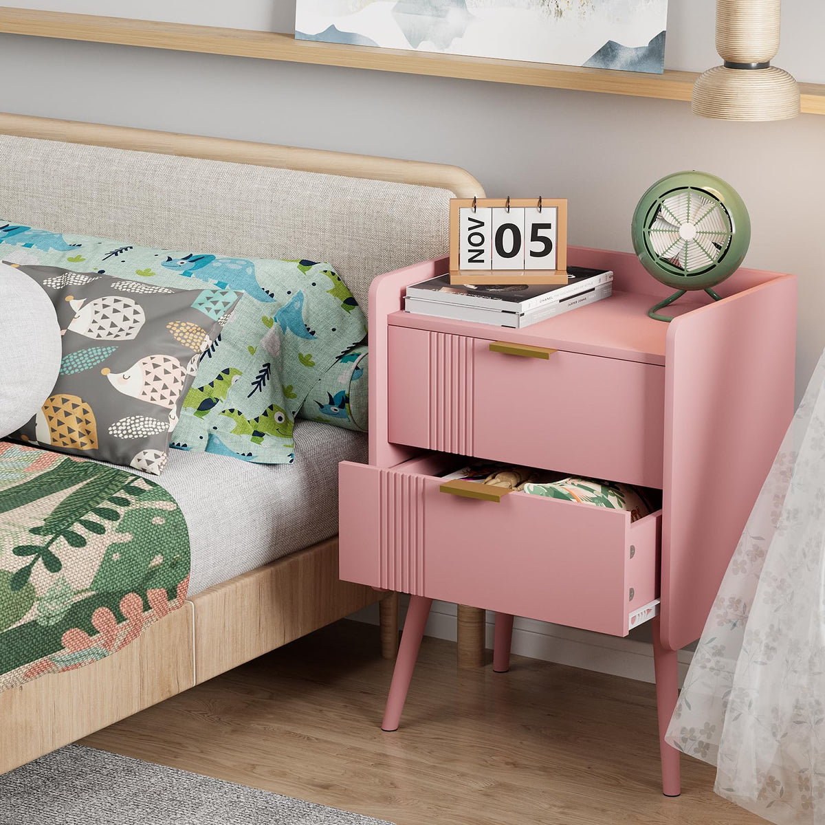 Pink 2 Drawer Wooden Nightstand G65673