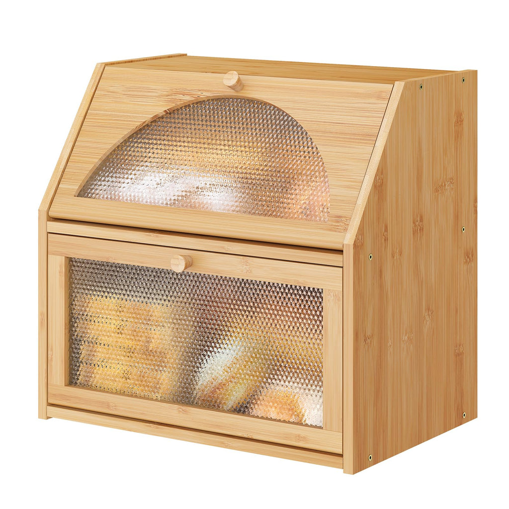 Extra Large Bamboo Wood Double Layer Bread Box X3450