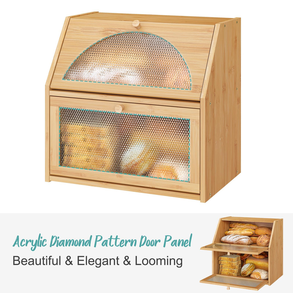 Extra Large Bamboo Wood Double Layer Bread Box X3450