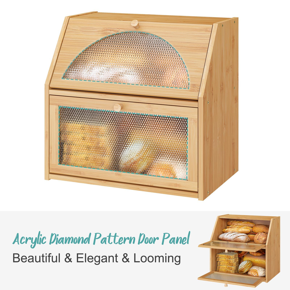 Extra Large Bamboo Wood Double Layer Bread Box X3450