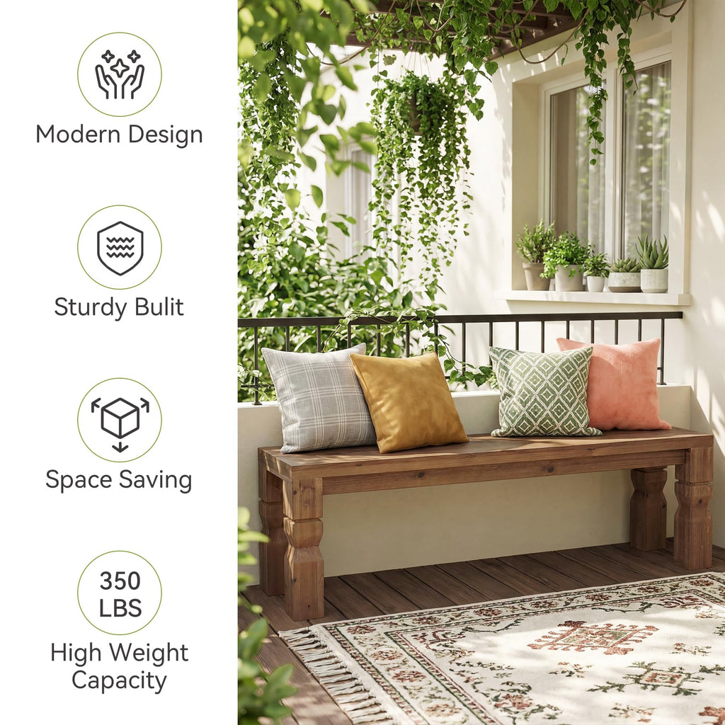 Solid Wood Bench 55-Inch Long Rustic Brown R7497