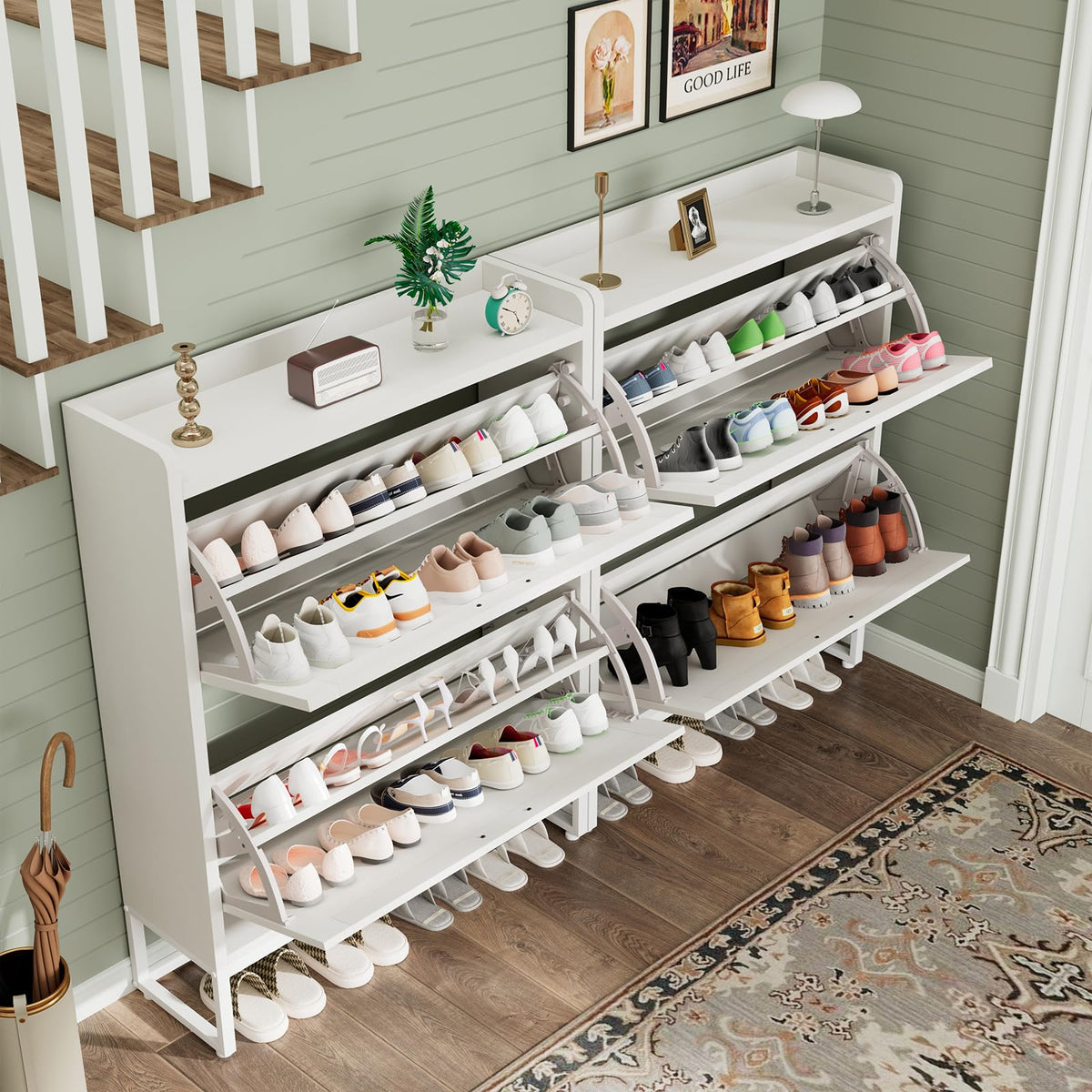 White 2 Flip Drawers Shoe Storage Cabinet R519520
