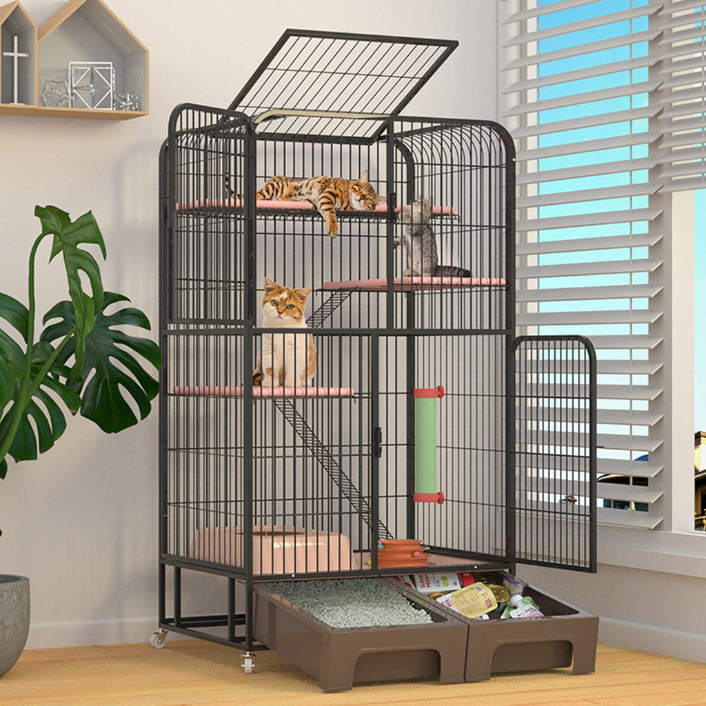 Black Four Layer Metal Cat Cage Dog Crate J43717