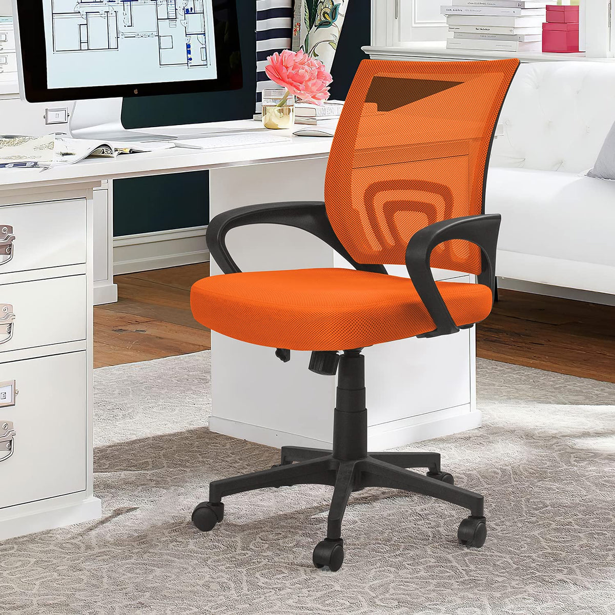 Orange Mesh Ergonomic Office Chair Q48482