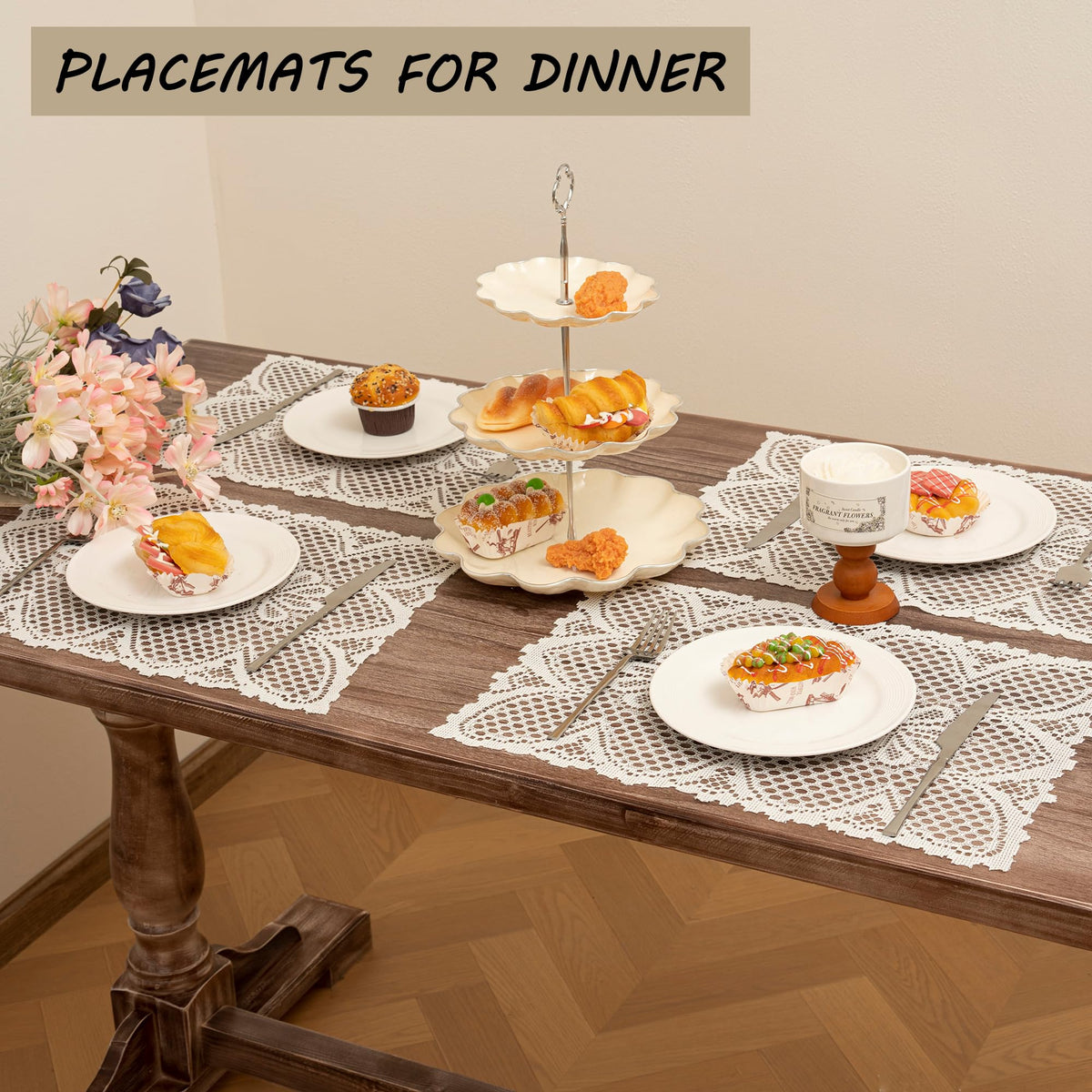 2 Pcs Rectangle Lace Placemats 12x17 Inch B163