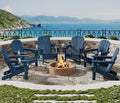 Navy Blue HDPE Folding Adirondack Chair Set of 6 with Cup Holder W3728